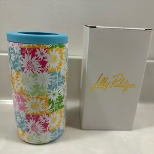 NIB Lilly Pulitzer Multi Via Sunny Sunflowers metal Koozie